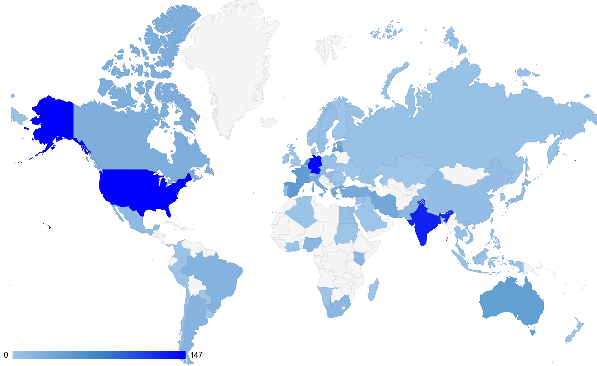heatmap with world map showing registrations