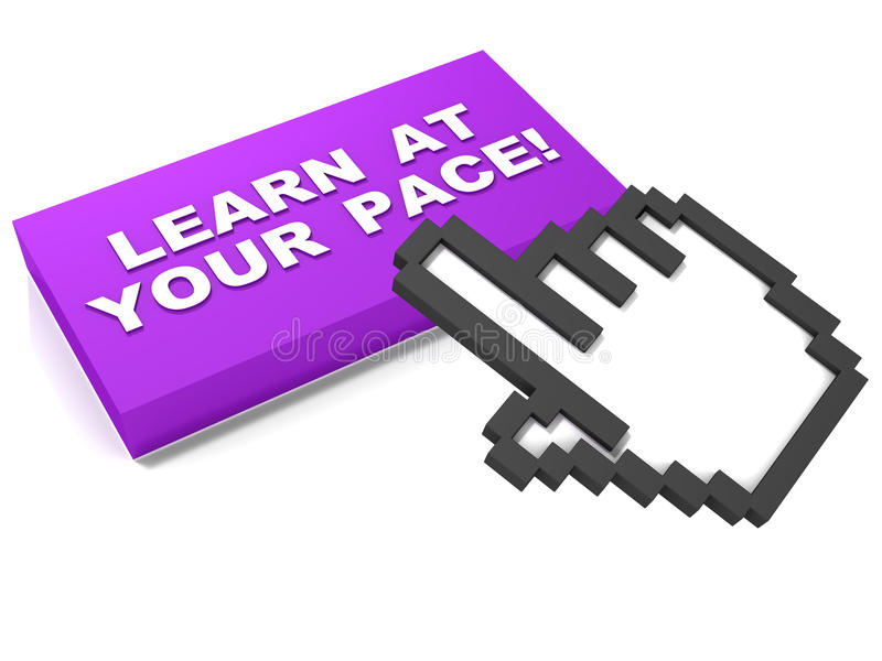 Image with a button labelled 'Learn at your own pace'
